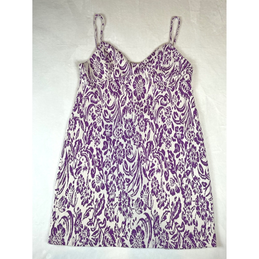 ZARA Purple White Floral Print Mini‎ Dress Spaghetti Straps Large